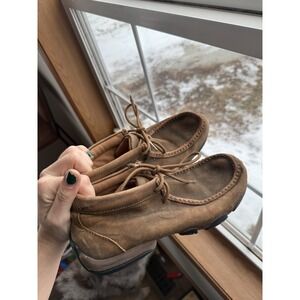 TWISTED X WOMEN'S 6 or  7M, BROWN LEATHER LACE-UP CASUAL CHUKKA DRIVING MOC, EUC